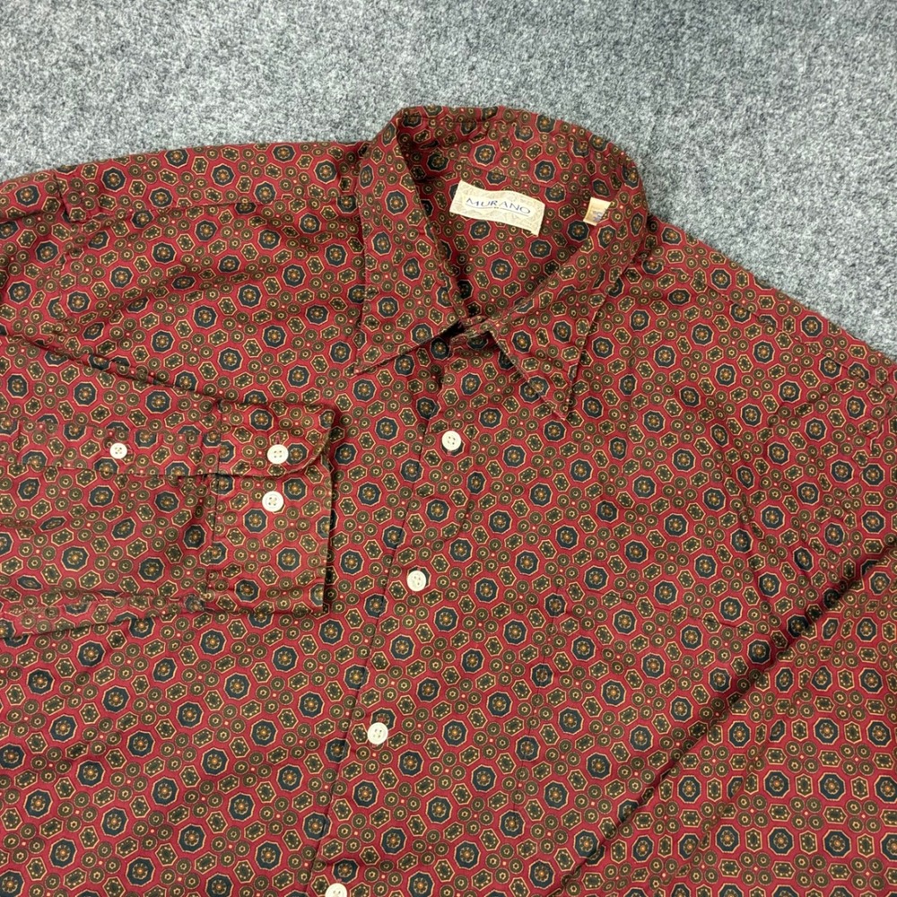 Murano Mens Size XL Button Down Shirt Burgundy Red Geometric Medallion Cotton
